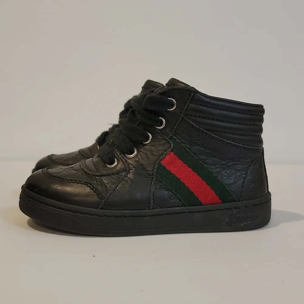 Gucci boots boys monogram web coda sneaker in black size 22